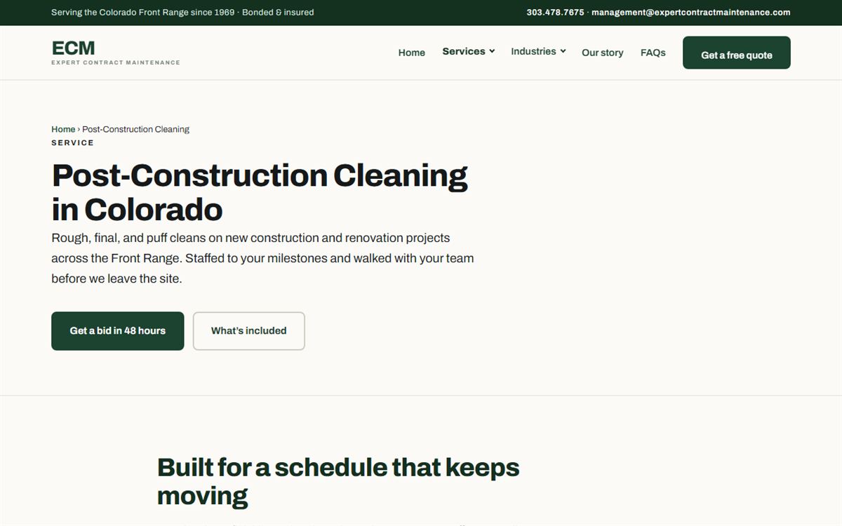 Their post-construction cleaning page
